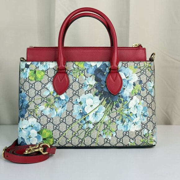 Gucci GG Logo Supreme Flower Shoulder Bag with Red Handles & Floral Design - Picture 3 of 12